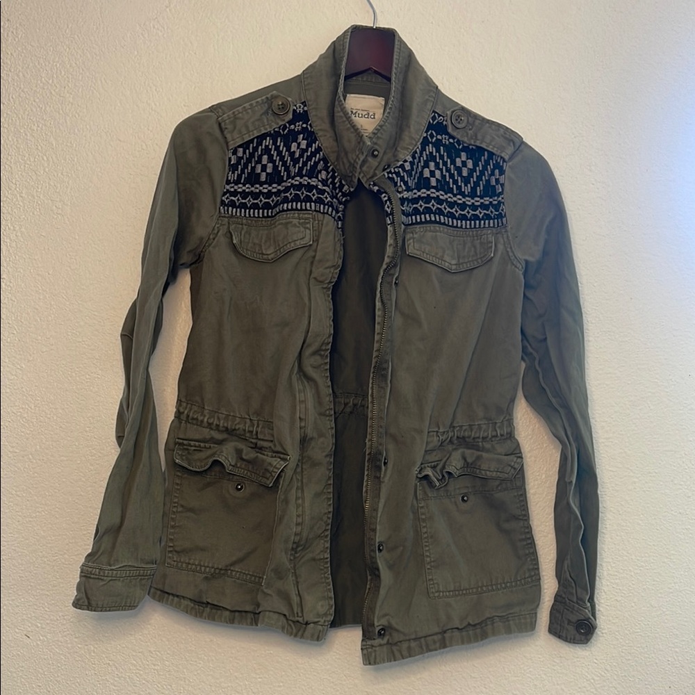 MUDD Green Utility Jacket with Geometric Detailing